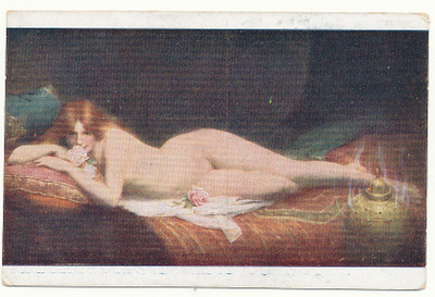 TANAUX - "Die Rose", alaston nainen - vanha kortti