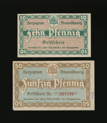 Saksa Notgeld 10, 50 Pfennig Braunschweig 1920 VF-UNC
