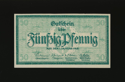 Saksa Notgeld 50 Pfennig, Kiel 1.1.1918