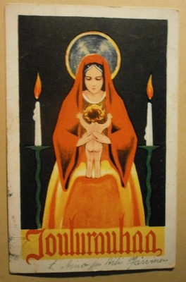 Madonna ja lapsi, kynttilät, Joulurauhaa, p. 1938