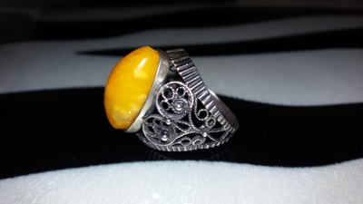 Vintage Honey egg Amber meripihka hopea sormus