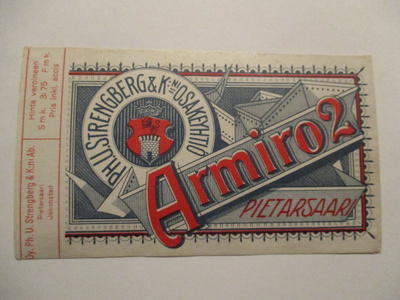 TUPAKKA ETIKETTI  - ARMIRO2 STRENGBERG PIETARSAARI (AB8)