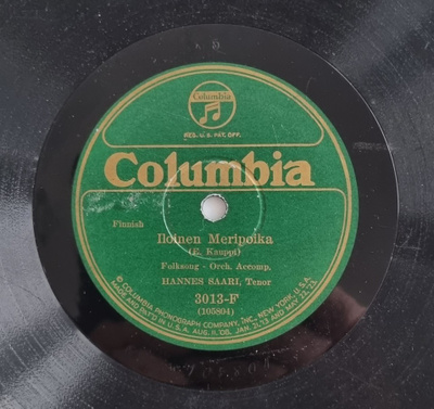 Savikiekko 1925 - Hannes Saari - Columbia 3013-F