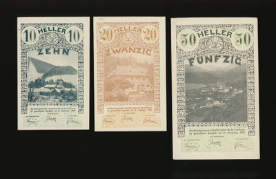 Itävalta Notgeld 10, 20, 50 Heller, Lilienfeld 1920