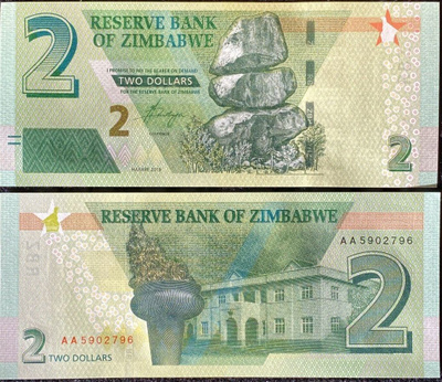 ZIMBABWE 2 DOLLARS 2019 P-NEW UNC  (K15-S143)