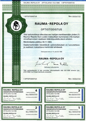 RAUMA-REPOLA Oy Optiotodistus 1 osake