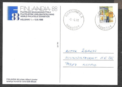 Postilähetys - Alen. 1988 (LAPE 1036v) Hangonkylä 3.6.1988