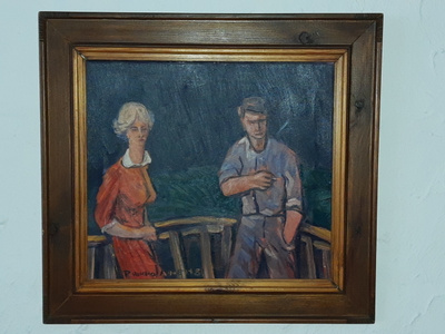 Raimo Vokkolainen TAPAAMINEN  öljyväri  v.1981