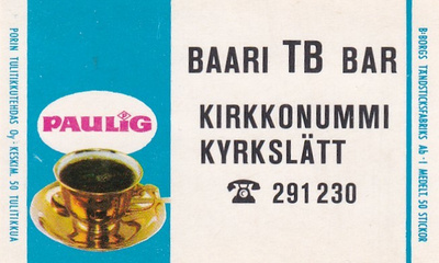 Kirkkonummi, Kyrkslätt. Baari TB Bar, Paulig   3/15