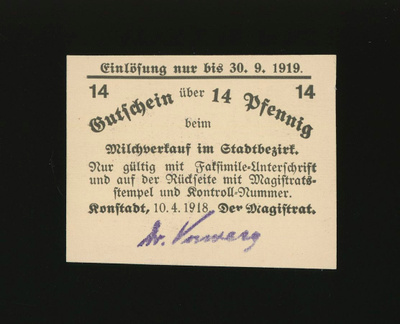 Saksa Notgeld 14 Pfennig, Konstadt 10.4.1918
