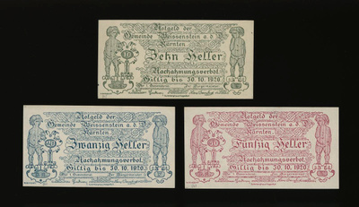 Itävalta Notgeld 10, 20, 50 Heller, Weissenstein 1920