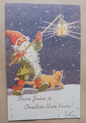 Wendelin: Tonttu, kissa ja lyhty, p. 1950