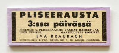 Vanha pliseerauspalvelun mainos magneettina * 50-luku