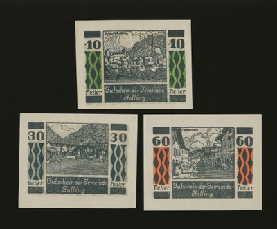 Itävalta Notgeld 10, 30, 60 Heller, Solling