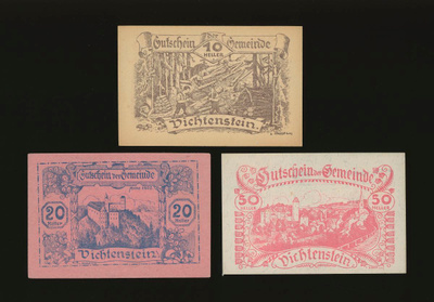 Itävalta Notgeld 10, 20, 50 Heller, Vichtenstein 1920