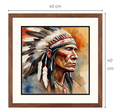 Uusi Intiaanipäällikkö taulu koko 40 cm x 40 cm kehyksineen