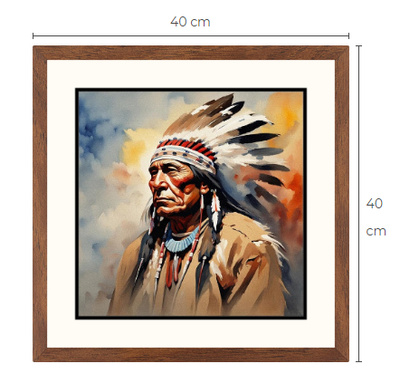 Uusi Intiaanipäällikkö taulu koko 40 cm x 40 cm kehyksineen