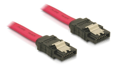 DeLOCK SATA kaapeli, SATA - SATA, lukitus, 0.5m, pun. *UUSI*