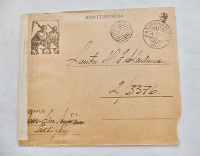 Kuvallinen Kenttäposti Kuori PP-leima 2195 + Säkkijärvi 1942