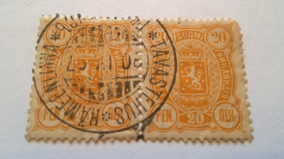 1889 vaakunamerkki 20 pen pari hyvällä leimalla