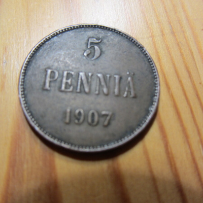 5 Penniä 1907 mahd. kl 5
