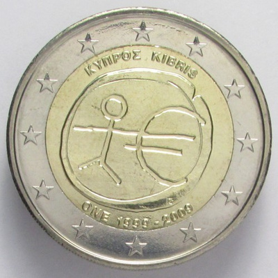 Kypros 2 € 2009 EMU 10 vuotta, UNC