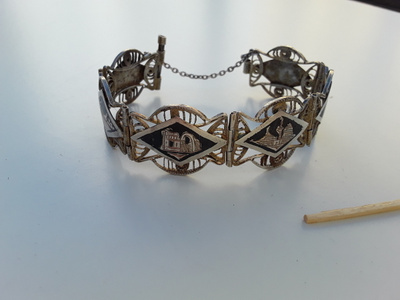 Niello rannekoru , Egypti / Niili aiheinen . Hopea ?