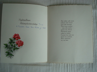 Äidille ruusut ja lemmikit + värssy v.1964 ISO taittokortti