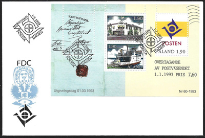 FDC Åland 1993 Pienoisarkki  ÅBL 2  Posti  LaPe ÅL 066 -069