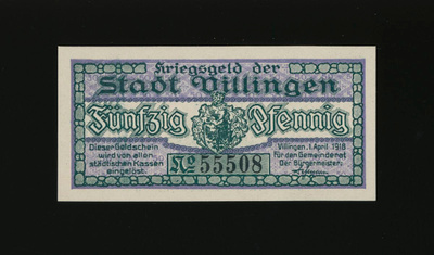 Saksa Notgeld 50 Pfennig, Villingen 1.4.1918