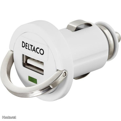 Deltaco USB minilaturi autoon, USB A liitos, 2.1A, valk.UUSI