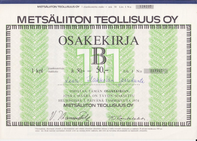 OKK 1974 Metsäliiton Teollisuus Oy, Helsinki pörssi