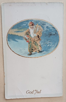Joulupukki kahlaa lahjoineen läpi hangen, kultausta, p. 1939