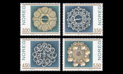 Norja 1165-8 ** Postimerkin päivä hopeakoruja (1994)
