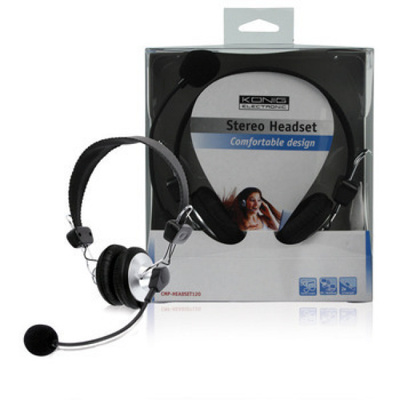 König 120 Stereo Headset, 2x3.5mm, 2m, musta / hopea *UUSI*