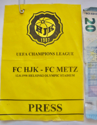 Lehdistöpassi Jalkapallo Mestareiden Liiga HJK - Metz 1998