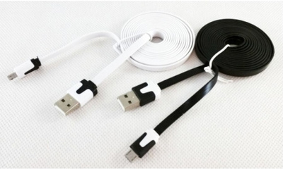 USB 2.0 kaapeli, A uros - Micro-B uros, litteä musta 2m UUSI