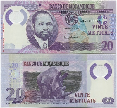 Mosambik Mozambique 20 Meticais 2017 (P-149b) UNC Polymer
