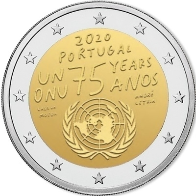 ** PORTUGALI 2€ 2020 YK 75 vuotta pillerissä **