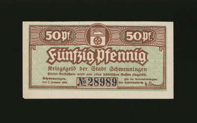 Saksa Notgeld 50 Pfennig, Schwenningen 7.1.1919