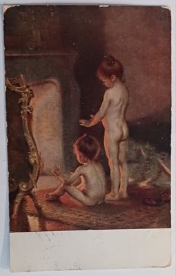 Paul Peel: Kylvyn jälkeen (lapset lämmittelevät), p. 1922