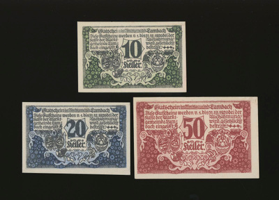Itävalta Notgeld 10, 20, 50 Heller, Lambach