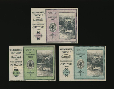 Itävalta Notgeld 10, 20, 50 Heller, Spitz 1920