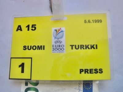 Lehdistöpassi Jalkapallo UEFA EM-2000 Suomi - Turkki 1999