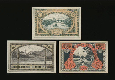 Itävalta Notgeld 10, 20, 50 Heller, Bergheim 1920