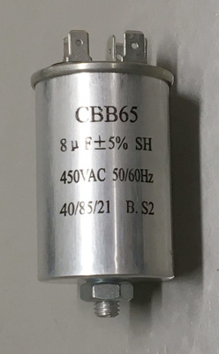 CBB65 8uF kondensaattori, ruuvikiinnitys (uusi)