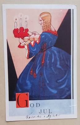 Leidi kuljettaa kynttelikköä ja lahjoja, vanha joulupk, 1931