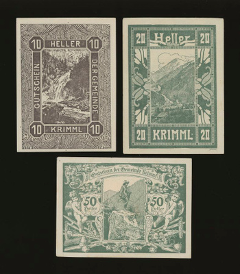 Itävalta Notgeld 10, 20, 50 Heller, Krimml