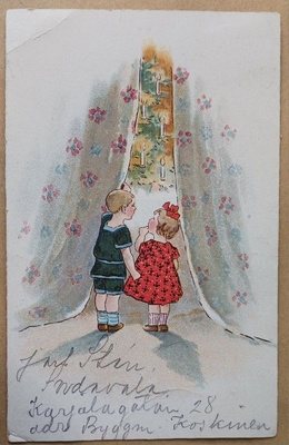 Lapset kurkkivat joulukuusta salissa, p. 1932