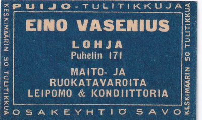 Lohja, Eino Vasenius  , Puijo     s25